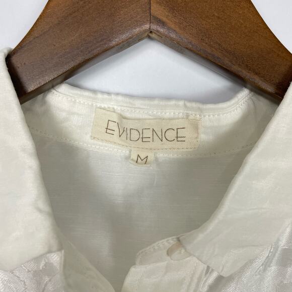 Evidence | White Sheer Floral Button Semi Cropped Camp Shirt Blouse - Picture 9 of 10